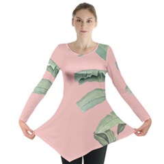 Banana Leaf On Pink Long Sleeve Tunic  by goljakoff