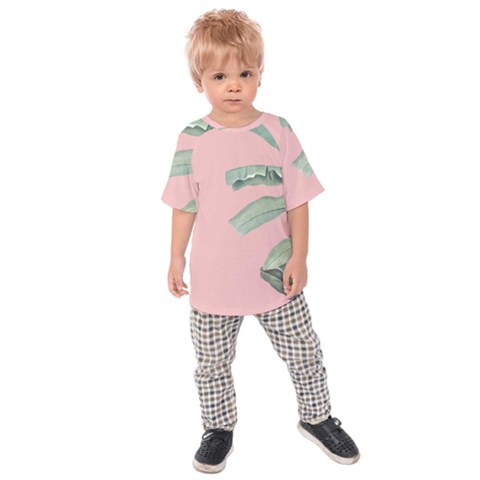 Banana Leaf On Pink Kids  Raglan Tee by goljakoff