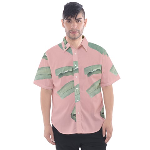 Banana Leaf On Pink Men s Short Sleeve Shirt by goljakoff