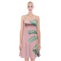 Banana Leaf On Pink Spaghetti Strap Velvet Dress by goljakoff