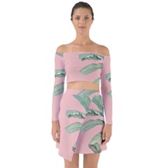 Banana Leaf On Pink Off Shoulder Top With Skirt Set by goljakoff