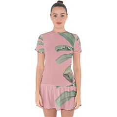 Banana Leaf On Pink Drop Hem Mini Chiffon Dress by goljakoff