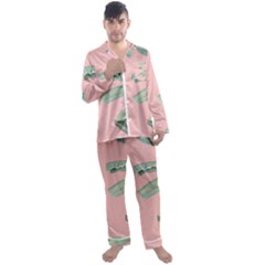 Banana Leaf On Pink Men s Long Sleeve Satin Pajamas Set by goljakoff