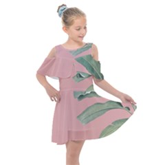 Banana Leaf On Pink Kids  Shoulder Cutout Chiffon Dress by goljakoff