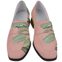 Banana Leaf On Pink Women s Chunky Heel Loafers by goljakoff