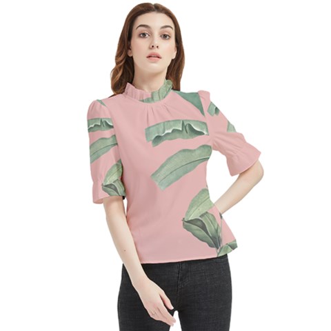 Banana Leaf On Pink Frill Neck Blouse by goljakoff