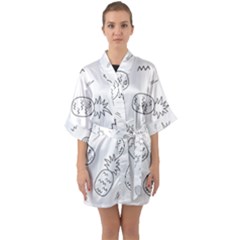 Pineapples Doodles Half Sleeve Satin Kimono  by goljakoff