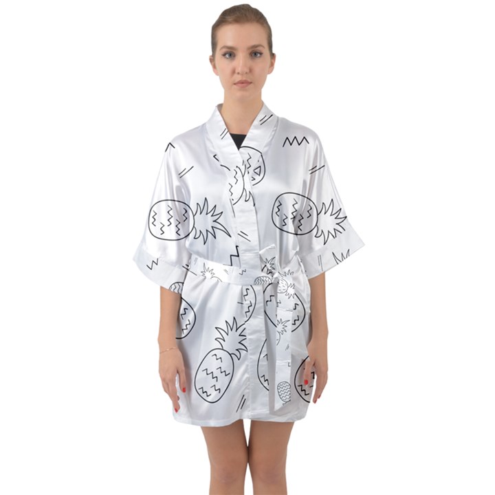 Pineapples doodles Half Sleeve Satin Kimono 