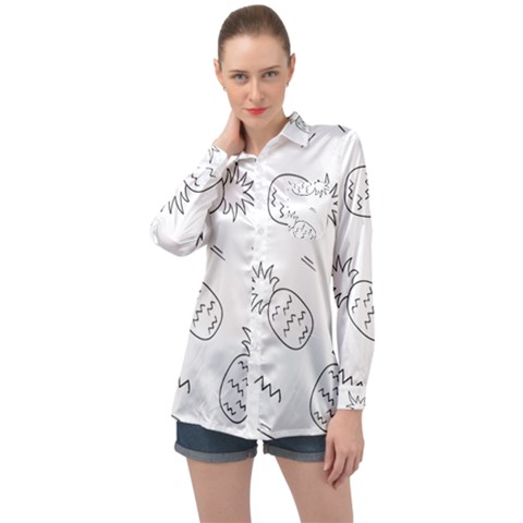 Pineapples Doodles Long Sleeve Satin Shirt by goljakoff