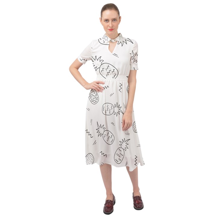 Pineapples doodles Keyhole Neckline Chiffon Dress