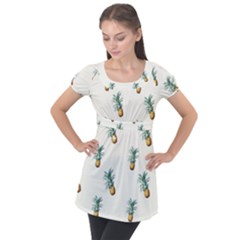 Pineapples Puff Sleeve Tunic Top by goljakoff