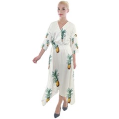 Pineapples Quarter Sleeve Wrap Front Maxi Dress