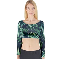 Green Leaves Long Sleeve Crop Top by goljakoff