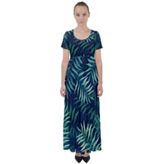 Green Leaves High Waist Short Sleeve Maxi Dress by goljakoff