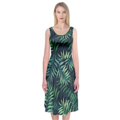 Green Leaves Midi Sleeveless Dress by goljakoff