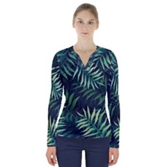 Green Leaves V-neck Long Sleeve Top by goljakoff