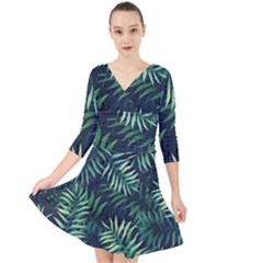 Green Leaves Quarter Sleeve Front Wrap Dress by goljakoff