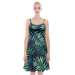 Green Leaves Spaghetti Strap Velvet Dress by goljakoff