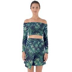 Green Leaves Off Shoulder Top With Skirt Set by goljakoff