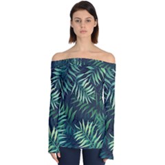 Green Leaves Off Shoulder Long Sleeve Top by goljakoff