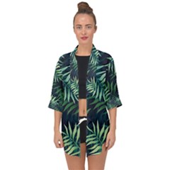 Green Leaves Open Front Chiffon Kimono by goljakoff