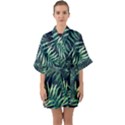 Green leaves Half Sleeve Satin Kimono  View1