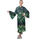 Green leaves Maxi Velour Kimono View1