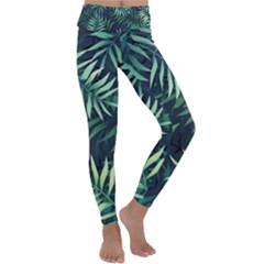 Green Leaves Kids  Lightweight Velour Classic Yoga Leggings by goljakoff