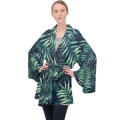 Green Leaves Long Sleeve Velvet Kimono  by goljakoff