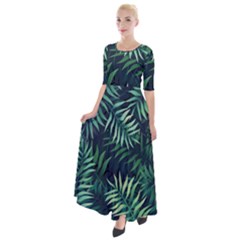 Green Leaves Half Sleeves Maxi Dress by goljakoff