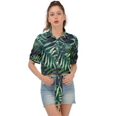 Green Leaves Tie Front Shirt  by goljakoff