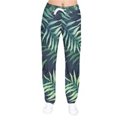 Green Leaves Women Velvet Drawstring Pants by goljakoff