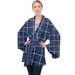 Blue Buffalo Plaid Long Sleeve Velvet Kimono  by goljakoff