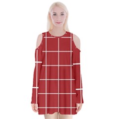 Red Buffalo Plaid Velvet Long Sleeve Shoulder Cutout Dress by goljakoff