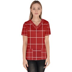 Red Buffalo Plaid Women s V-neck Scrub Top by goljakoff