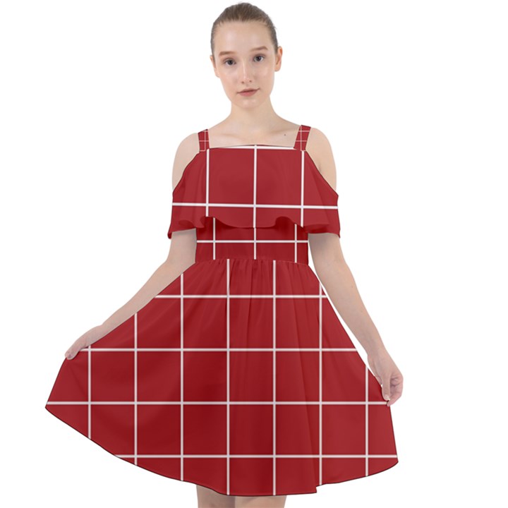 Red buffalo plaid Cut Out Shoulders Chiffon Dress