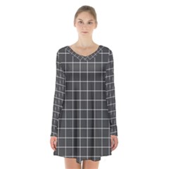 Gray Plaid Long Sleeve Velvet V-neck Dress by goljakoff