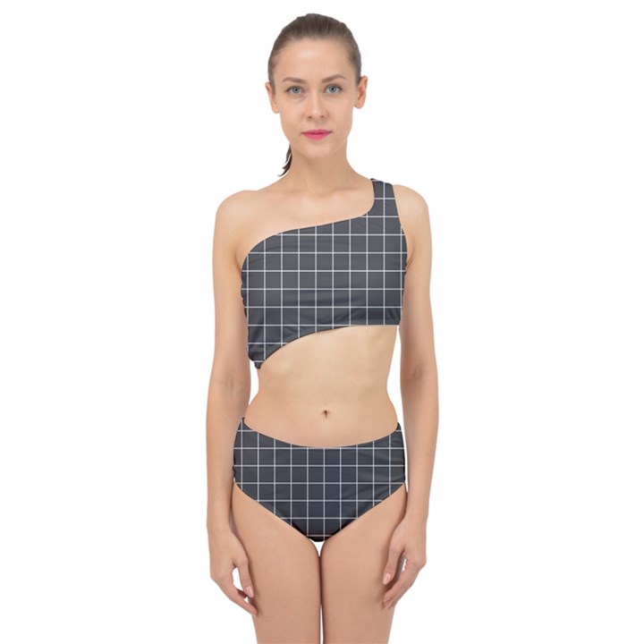 Gray plaid Spliced Up Two Piece Swimsuit