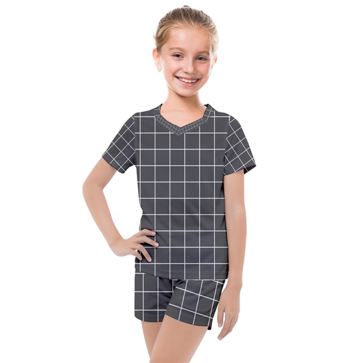 Gray plaid Kids  Mesh Tee and Shorts Set