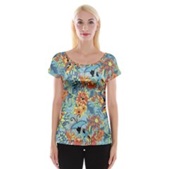 Flowers And Butterfly Cap Sleeve Top by goljakoff