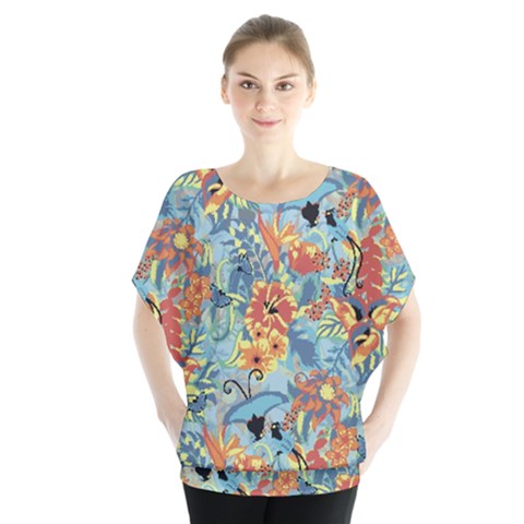 Flowers And Butterfly Batwing Chiffon Blouse by goljakoff