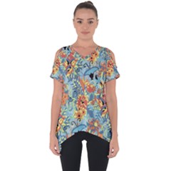 Flowers And Butterfly Cut Out Side Drop Tee by goljakoff