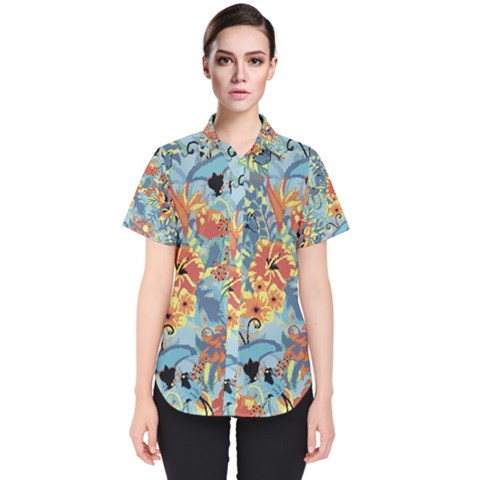 Flowers And Butterfly Women s Short Sleeve Shirt by goljakoff