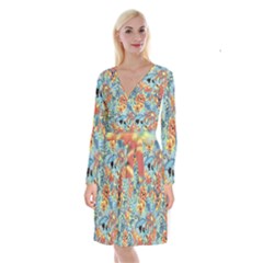 Flowers And Butterfly Long Sleeve Velvet Front Wrap Dress by goljakoff