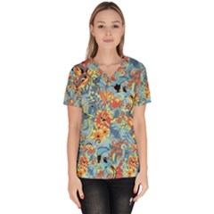 Flowers And Butterfly Women s V-neck Scrub Top by goljakoff