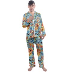 Flowers And Butterfly Men s Long Sleeve Satin Pajamas Set by goljakoff