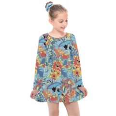 Flowers And Butterfly Kids  Long Sleeve Dress by goljakoff