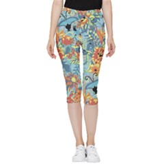 Flowers And Butterfly Inside Out Lightweight Velour Capri Leggings  by goljakoff