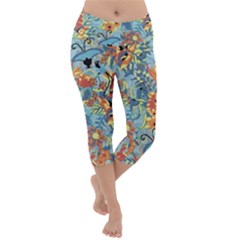 Flowers And Butterfly Lightweight Velour Capri Yoga Leggings by goljakoff