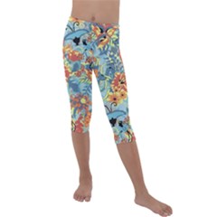 Flowers And Butterfly Kids  Lightweight Velour Capri Leggings  by goljakoff